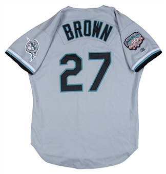 1997 Kevin Brown Game Used & Photo Matched Florida Marlins Road Jersey - Photo Matched To No-Hitter 6/10/1997 (Sports Investors Authentication)